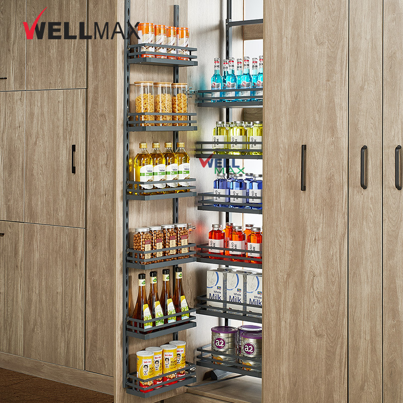 WELLMAX Tall Unit Pull Out Pantry Storage Basket Furniture Accessories Hardware Kitchen Larder Shelf Organizer For Cabinet