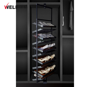 WELLMAX Modern Metal Shoe Rack 360-Degree Rotating Adjustable Space-Saving Cabinet for Home and Living Room Storage