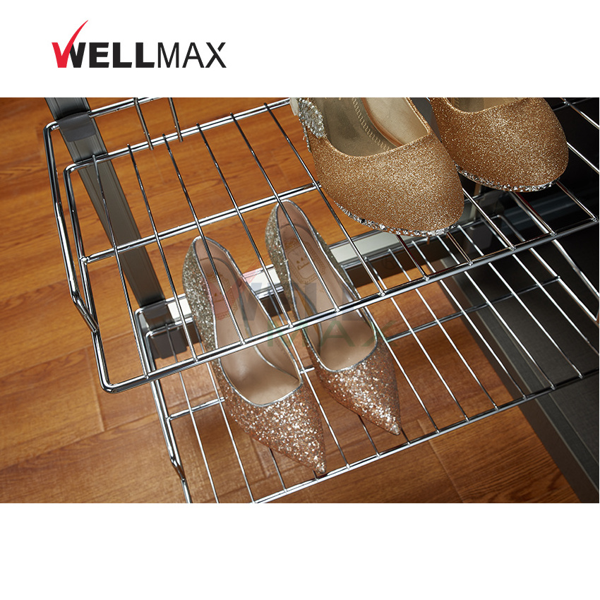 WELLMAX Pull Out Cabinet Metal Wire Shoes Rack Shelves Side Mounted Shoes Organizers Storage For Living Room Furniture