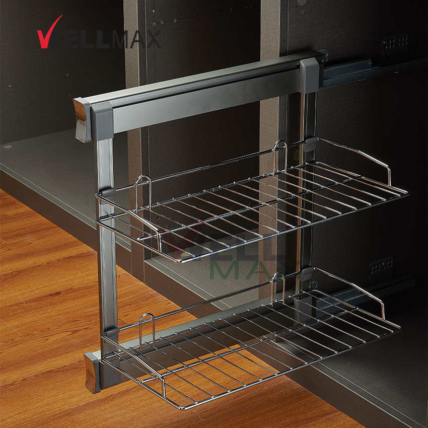 WELLMAX Pull Out Cabinet Metal Wire Shoes Rack Shelves Side Mounted Shoes Organizers Storage For Living Room Furniture