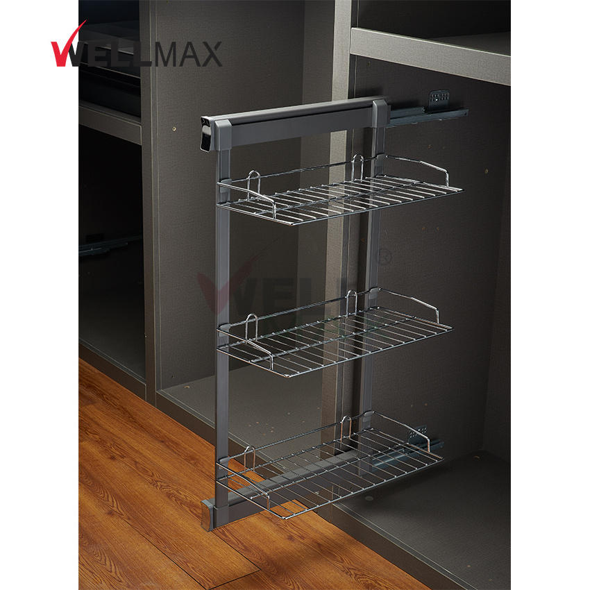 WELLMAX 3 Tiers Pull Out Cabinet Wire Shoes Rack Shelves Side Mounted Shoes Organizers Storage For Living Room Furniture