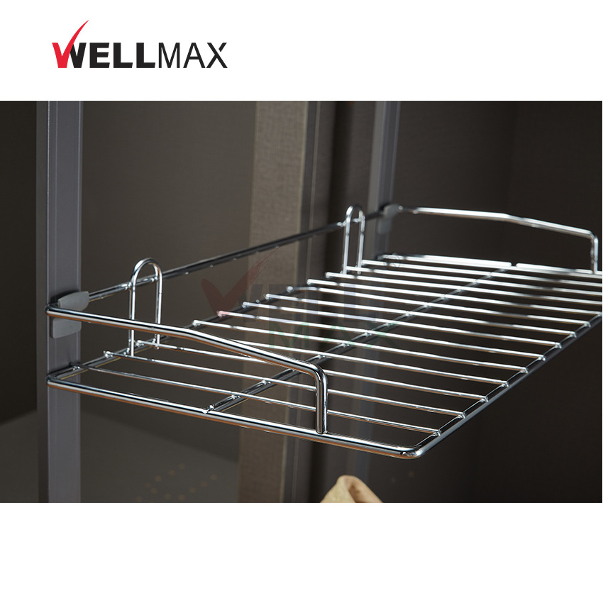 WELLMAX 3 Tiers Pull Out Cabinet Wire Shoes Rack Shelves Side Mounted Shoes Organizers Storage For Living Room Furniture