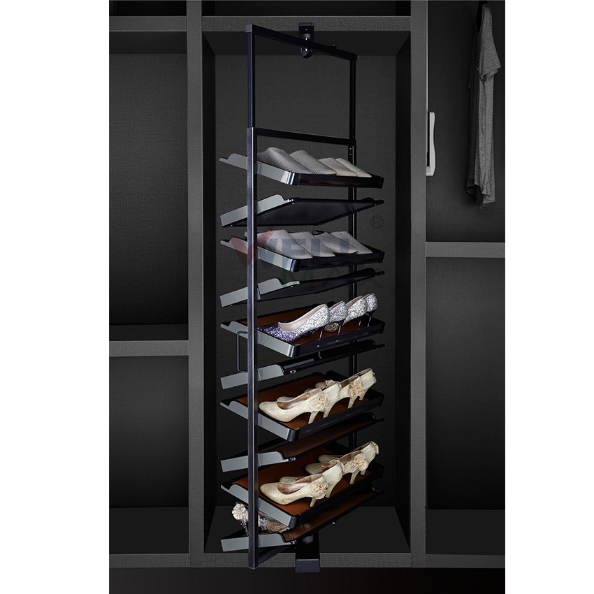 WELLMAX Bedroom Closet Wardrobe Soft Closing 360 Rotating Shoe Holder Revolving Shoe Rack Storage Organizer