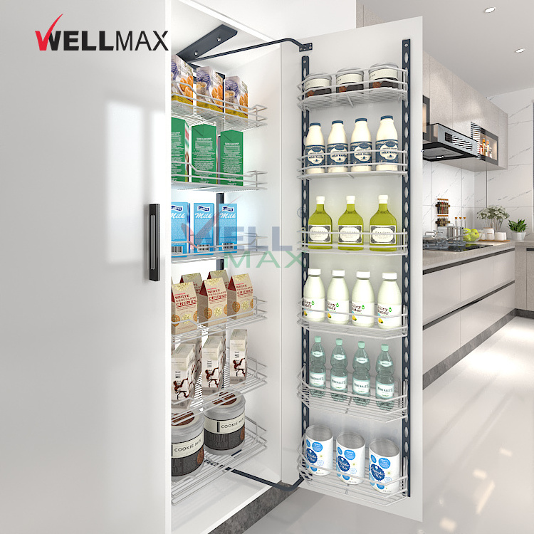 WELLMAX Kitchen Basket Cabinet Organizer Large Capacity 6-Layer Pull Out Larder Unit High Pantry Storage Rack