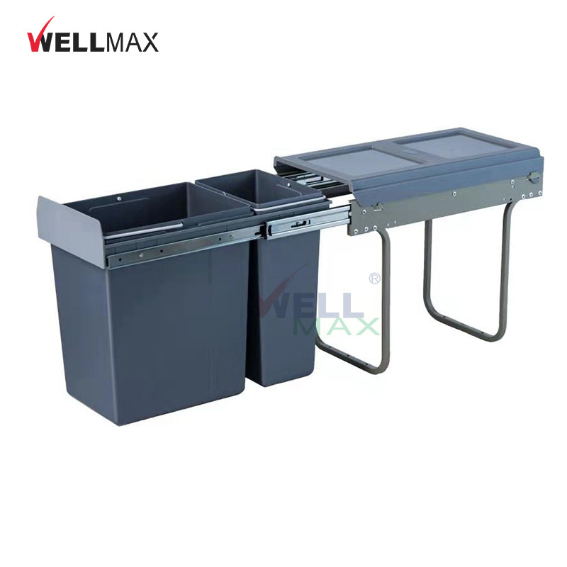 WELLMAX Smart Waste Bin Kitchen Accessories 40L Smooth Sliding Pull Out  Garbage Trash Cans