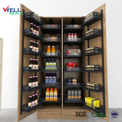 WELLMAX Kitchen Cabinet Larder Basket Pull Out Storage Organizer Iron Powder Soft Closing Drawer Pantry Unit