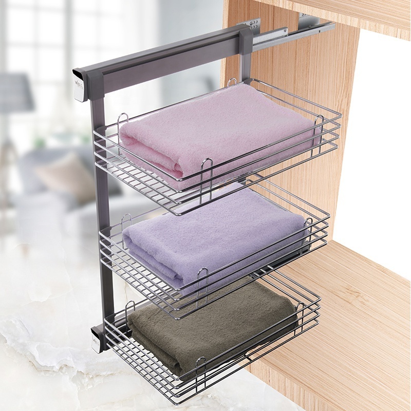 Factory Seller Wardrobe Closet Frame with soft-closing slide Gun color 3 layers side basket