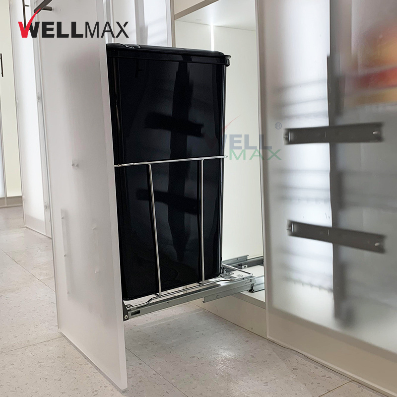 WELLMAX 50L Under Cabinet Big Capacity Garbage Can Trash Can Dust Bin for Kitchen Cabinets Built-in Pull Out Waste Bin