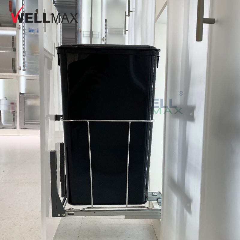 WELLMAX 50L Under Cabinet Big Capacity Garbage Can Trash Can Dust Bin for Kitchen Cabinets Built-in Pull Out Waste Bin