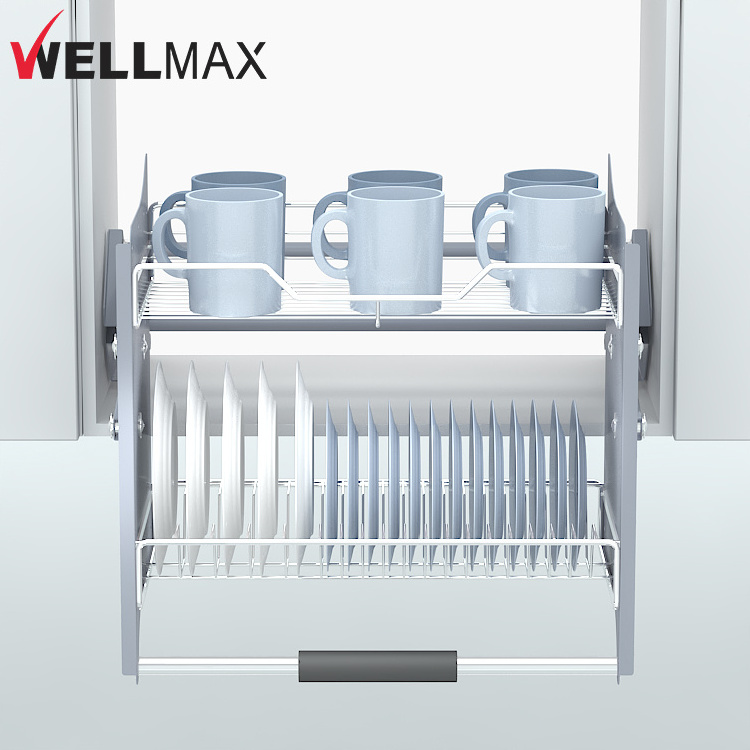 WELLMAX Newly Popular Adjustable Pull-Down Storage Basket Kitchen Hardware Accessories Cabinets Drawer Pull Out Baskets