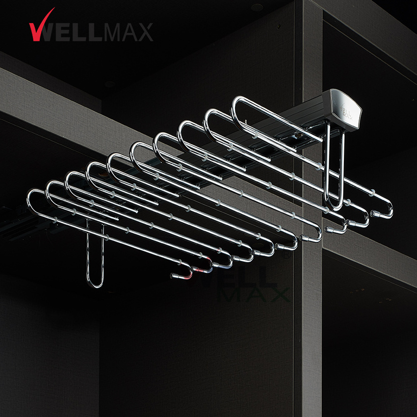 WELLMAX Wardrobe Closet Hardware Storage Top Mounted S-Shaped Pants Trousers Rack Hanger