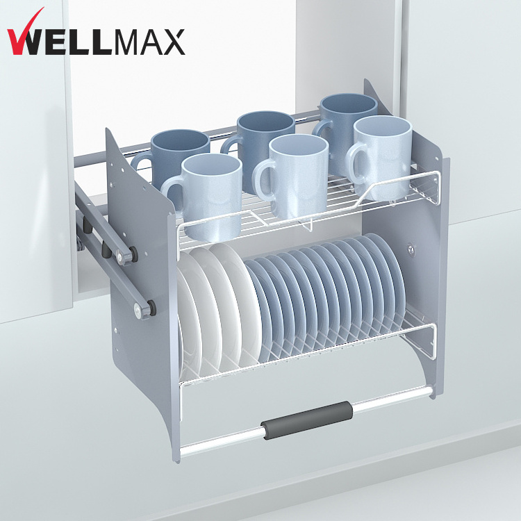 WELLMAX Newly Popular Adjustable Pull-Down Storage Basket Kitchen Hardware Accessories Cabinets Drawer Pull Out Baskets