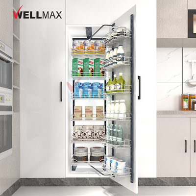 WELLMAX Kitchen Basket Cabinet Organizer Large Capacity 6-Layer Pull Out Larder Unit High Pantry Storage Rack