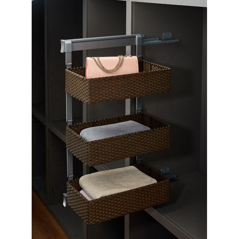 Customized Modern Bedroom Wardrobe Accessories Clothes Storage Rattan Wicker Pull Out Basket Storage Drawers