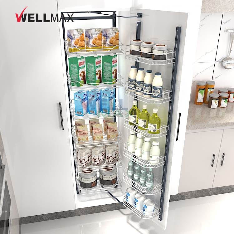 WELLMAX Kitchen Basket Cabinet Organizer Large Capacity 6-Layer Pull Out Larder Unit High Pantry Storage Rack