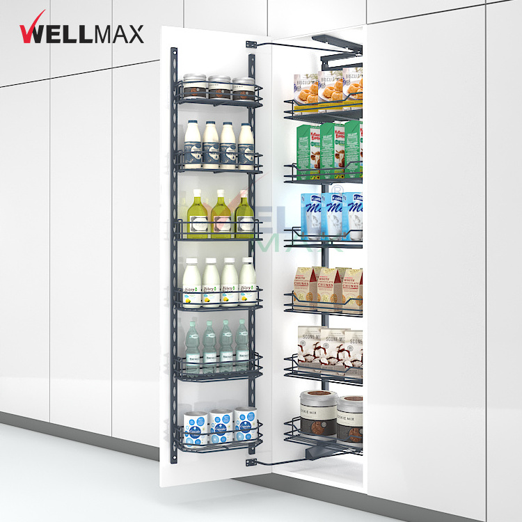 WELLMAX Pantry Unit Kitchen Accessories Functional Fittings Cabinet Pull Out Kitchen Wire Storage Basket Iron Organizer