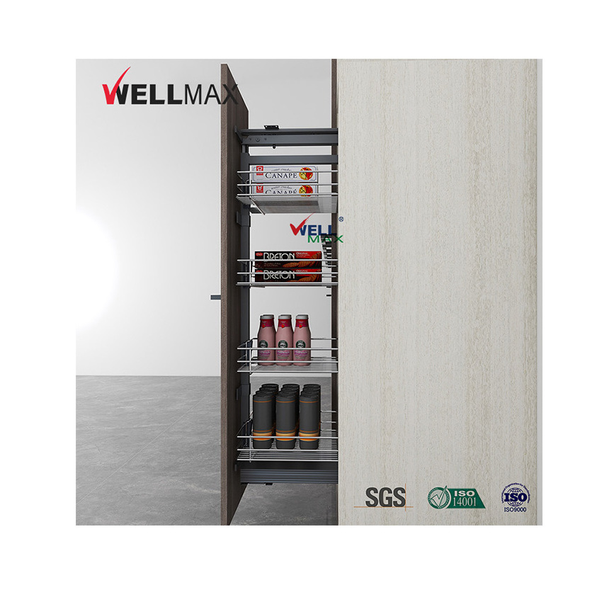 WELLMAX Tall Storage Cabinet Pullout Pantry Over the Cabinet Door Organizer Tall Unit Kitchen Basket Furniture Accessories