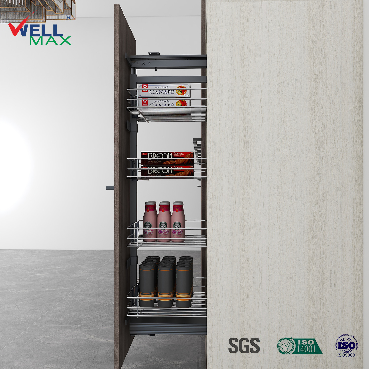 Wellmax Soft Close Revolving Pull Out basket Tall Larder Unit Pantry Trays Baskets Organizer Kitchen Cabinet Storage Shelf