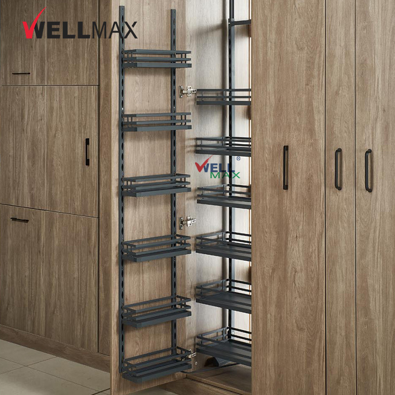 WELLMAX Tall Unit Pull Out Pantry Storage Basket Furniture Accessories Hardware Kitchen Larder Shelf Organizer For Cabinet