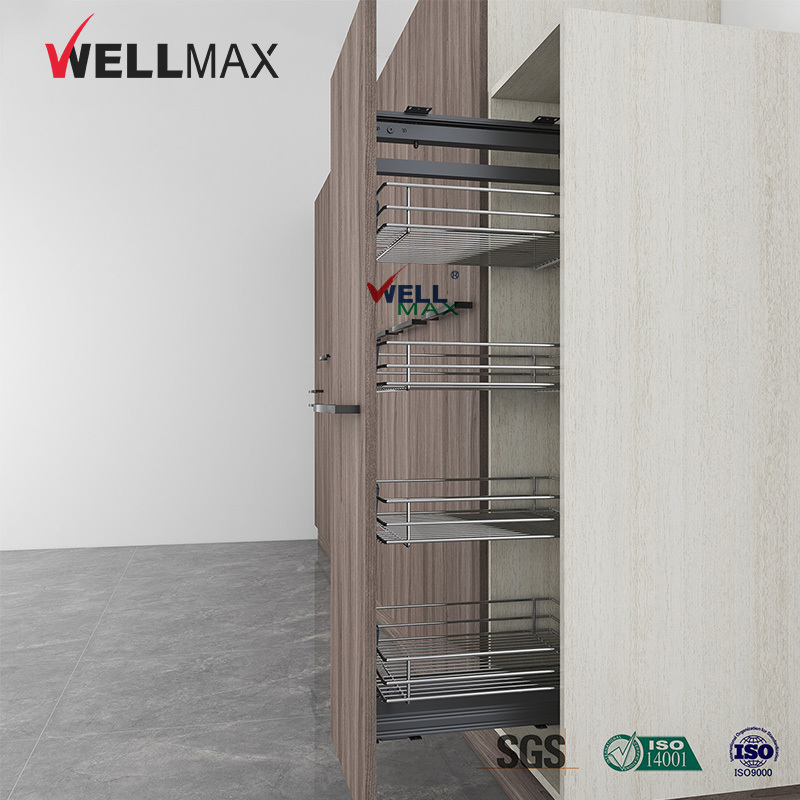 WELLMAX Tall Storage Cabinet Pullout Pantry Over the Cabinet Door Organizer Tall Unit Kitchen Basket Furniture Accessories