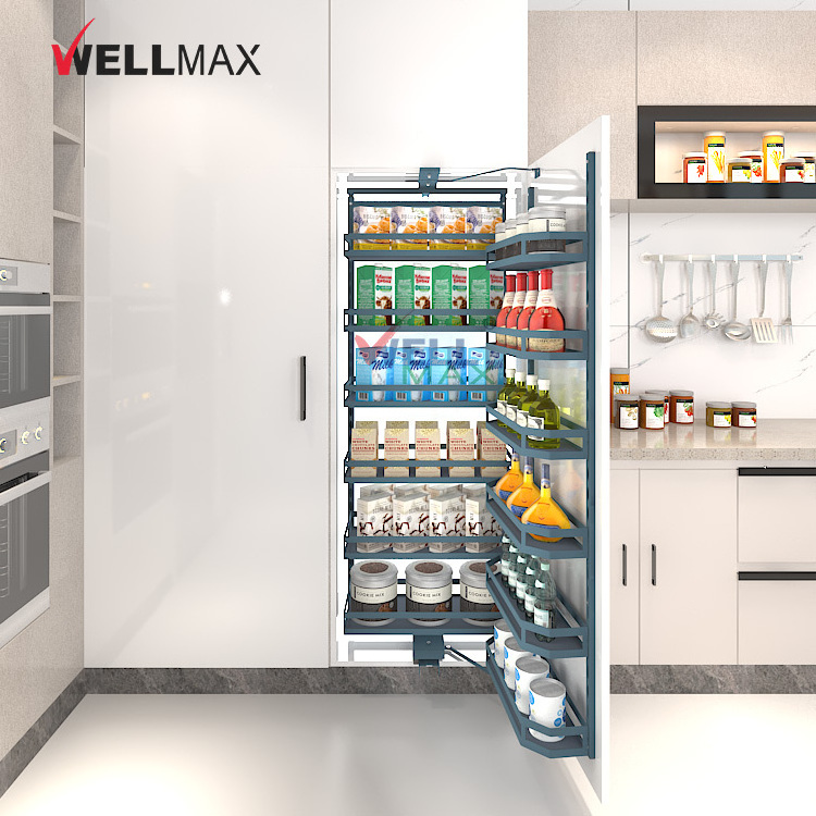 WELLMAX Pantry Unit Kitchen Accessories Functional Fittings Cabinet Pull Out Kitchen Wire Storage Basket Iron Organizer