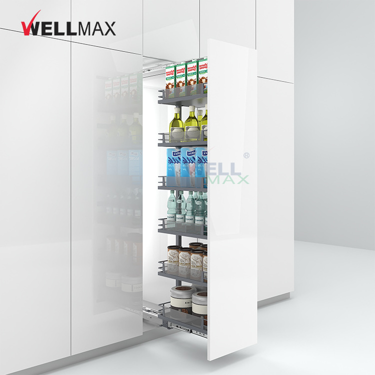 WELLMAX Factory Kitchen Cabinet Tall Pantry Unit Furniture Accessories Hardware Wire Pull Out Larder Storage Organizer