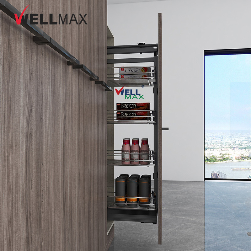 WELLMAX Tall Storage Cabinet Pullout Pantry Over the Cabinet Door Organizer Tall Unit Kitchen Basket Furniture Accessories