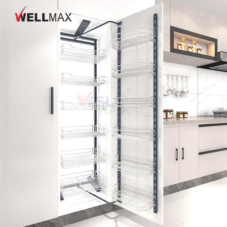 WELLMAX Kitchen Basket Cabinet Organizer Large Capacity 6-Layer Pull Out Larder Unit High Pantry Storage Rack