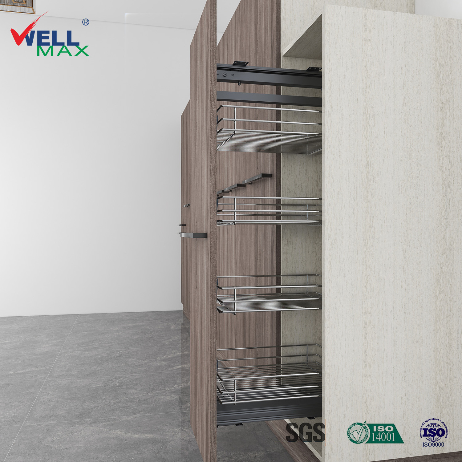 Wellmax Soft Close Revolving Pull Out basket Tall Larder Unit Pantry Trays Baskets Organizer Kitchen Cabinet Storage Shelf