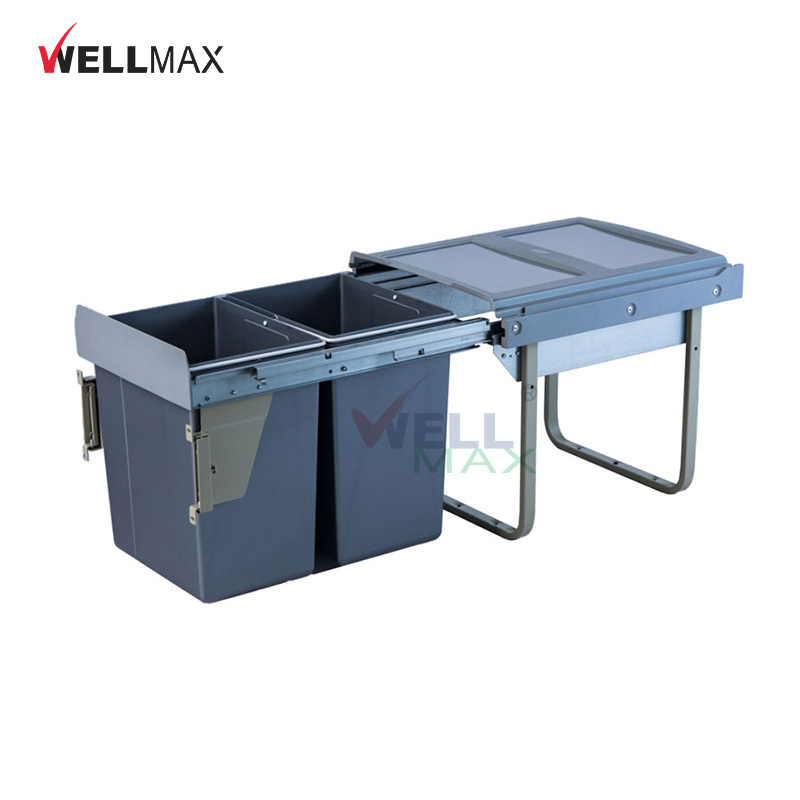 WELLMAX Smart Waste Bin Kitchen Accessories 40L Smooth Sliding Pull Out  Garbage Trash Cans