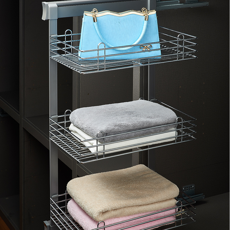 Factory Seller Wardrobe Closet Frame with soft-closing slide Gun color 3 layers side basket