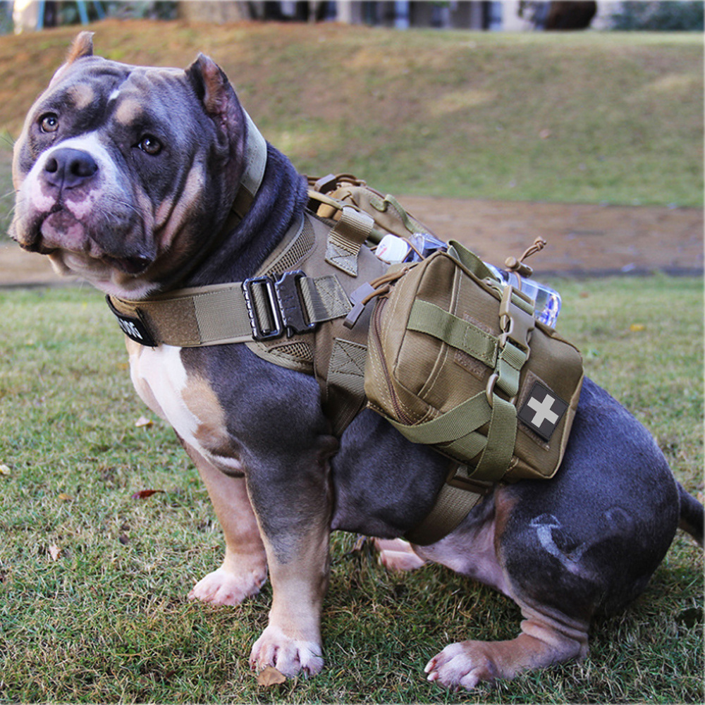 Dog Pet Accessories Tactical Training Harness 1000D Nylon Molle Dog Clothes Quick Release Service Dog Vest Set with 2 pouches