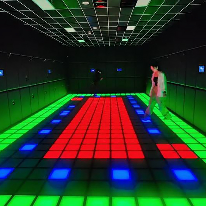 Active interactive game LED floor game with square lights on floor activate game room