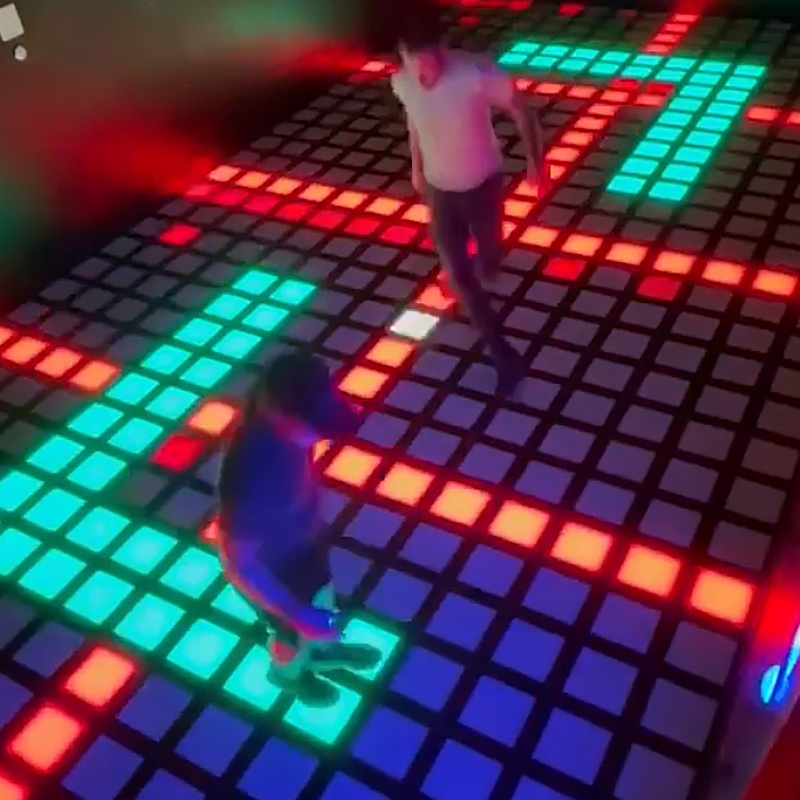 Active interactive game LED floor game with square lights on floor activate game room