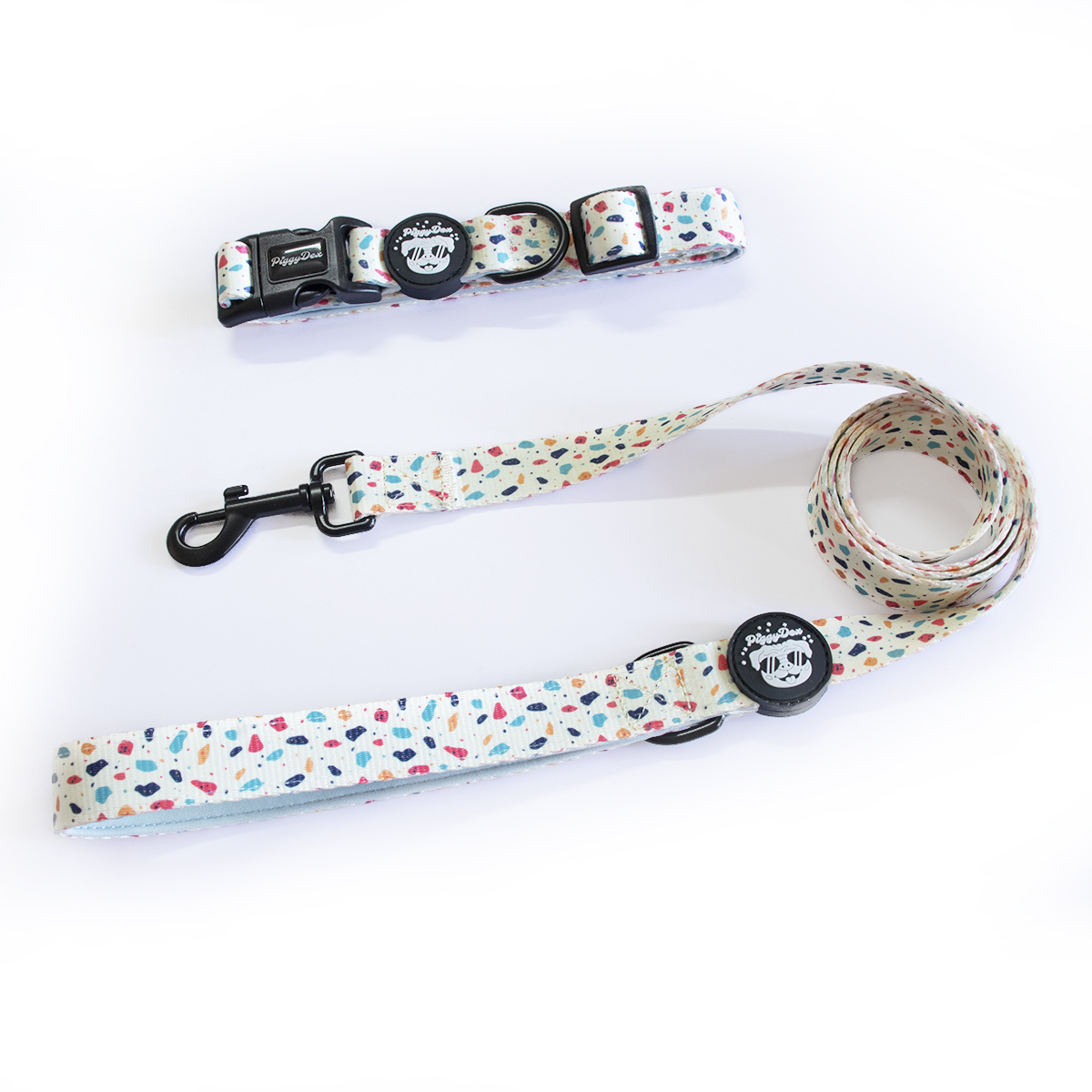 Personalized Design Dog Collar Leash Set Heat Transfer Printing with Rubber Logo Popular Dog Collar Leash