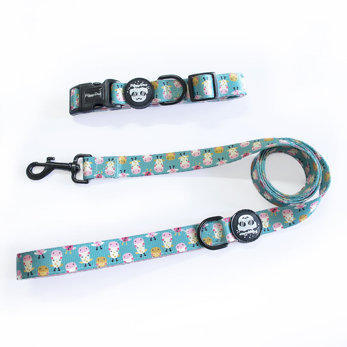 Personalized Design Dog Collar Leash Set Heat Transfer Printing with Rubber Logo Popular Dog Collar Leash