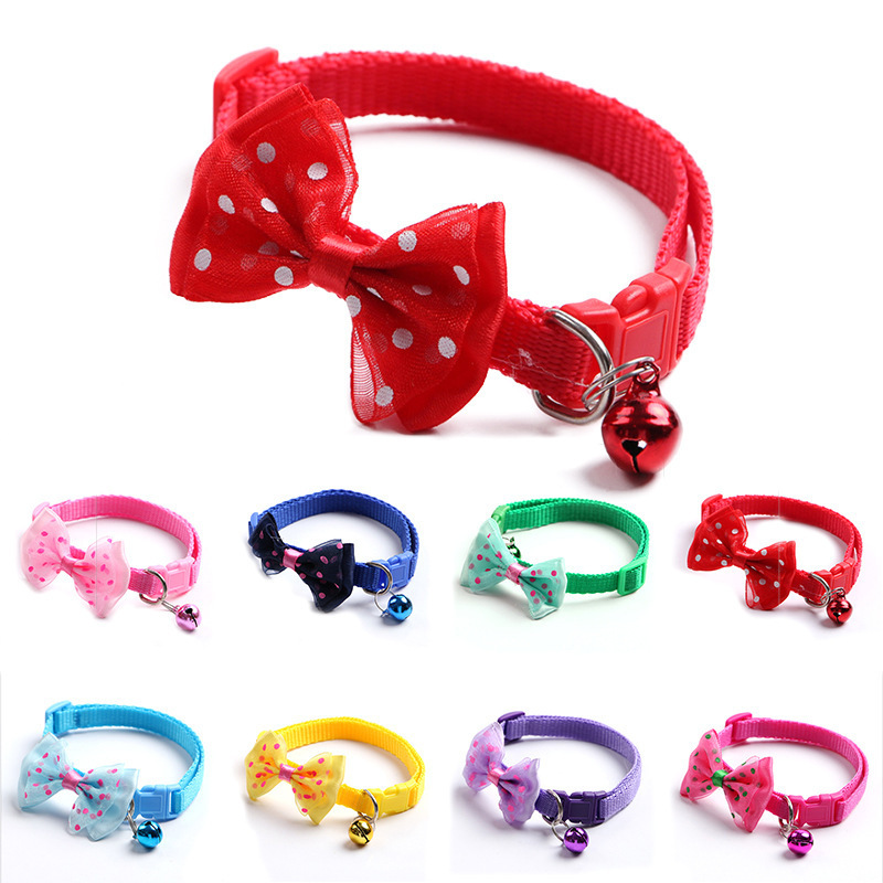 Low price wholesale durable pet neck collar for cats adjustable neoprene collar matching fashion bowtie cat collar set