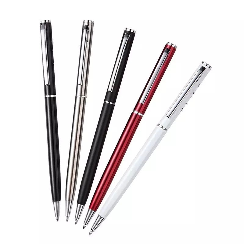 white ball point pen slim oil premium office twist silver stainless steel hotel ball pen for gift