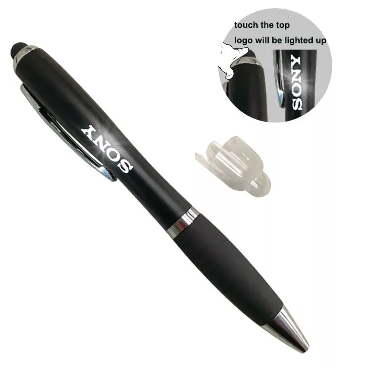 promotional multi function custom led light up touch screen laser logo pen