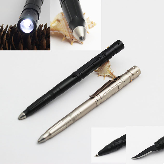 logo engraved survival tactical pen multi self defense tool with LED light