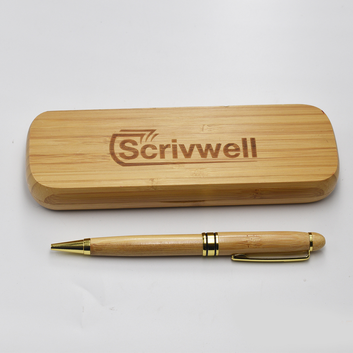 Stationery Office Writing Customized Logo Engrave Laser Christmas Gift Pen Set Promotion Bamboo Wooden Pen with Box