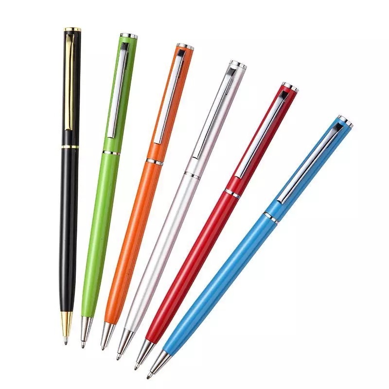 white ball point pen slim oil premium office twist silver stainless steel hotel ball pen for gift