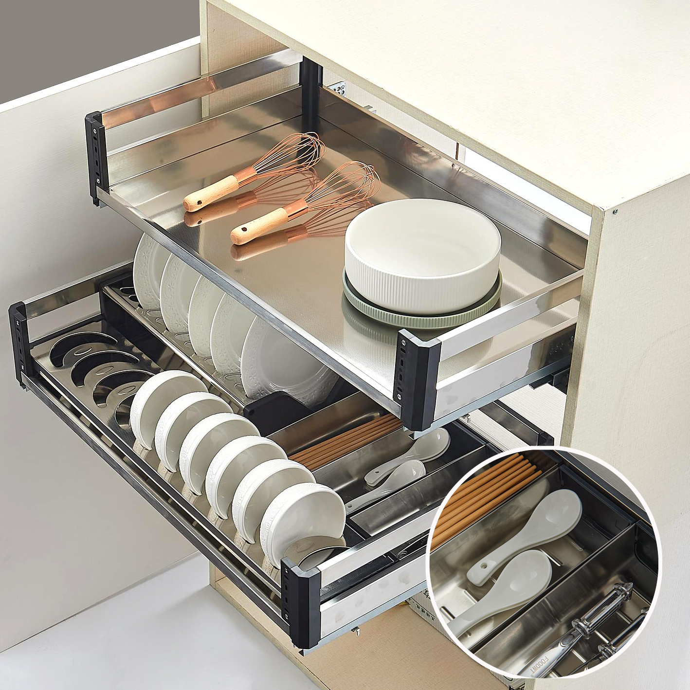 Kitchen Cabinet Furniture Accessories Stainless Steel Put-Out Basket Free Sample Kitchen Organizer Slide Drawer Basket Cabinet