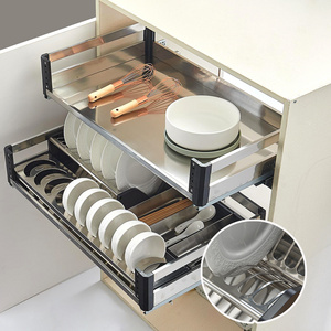 Stainless Steel Kitchen Cabinet Pull Out Basket Organizer Drawer 2 Tier Free Sample 50CM 60CM 70CM Kitchen Cabinet Accessories