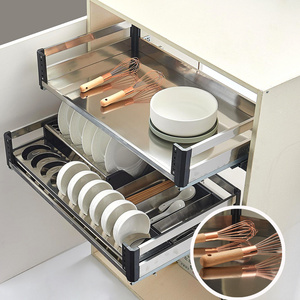 American Popular 50CM 60CM 70CM 80CM 2 Tier Kitchen Cabinet Storage Rack Stainless Steel Pull Out Drawer Basket