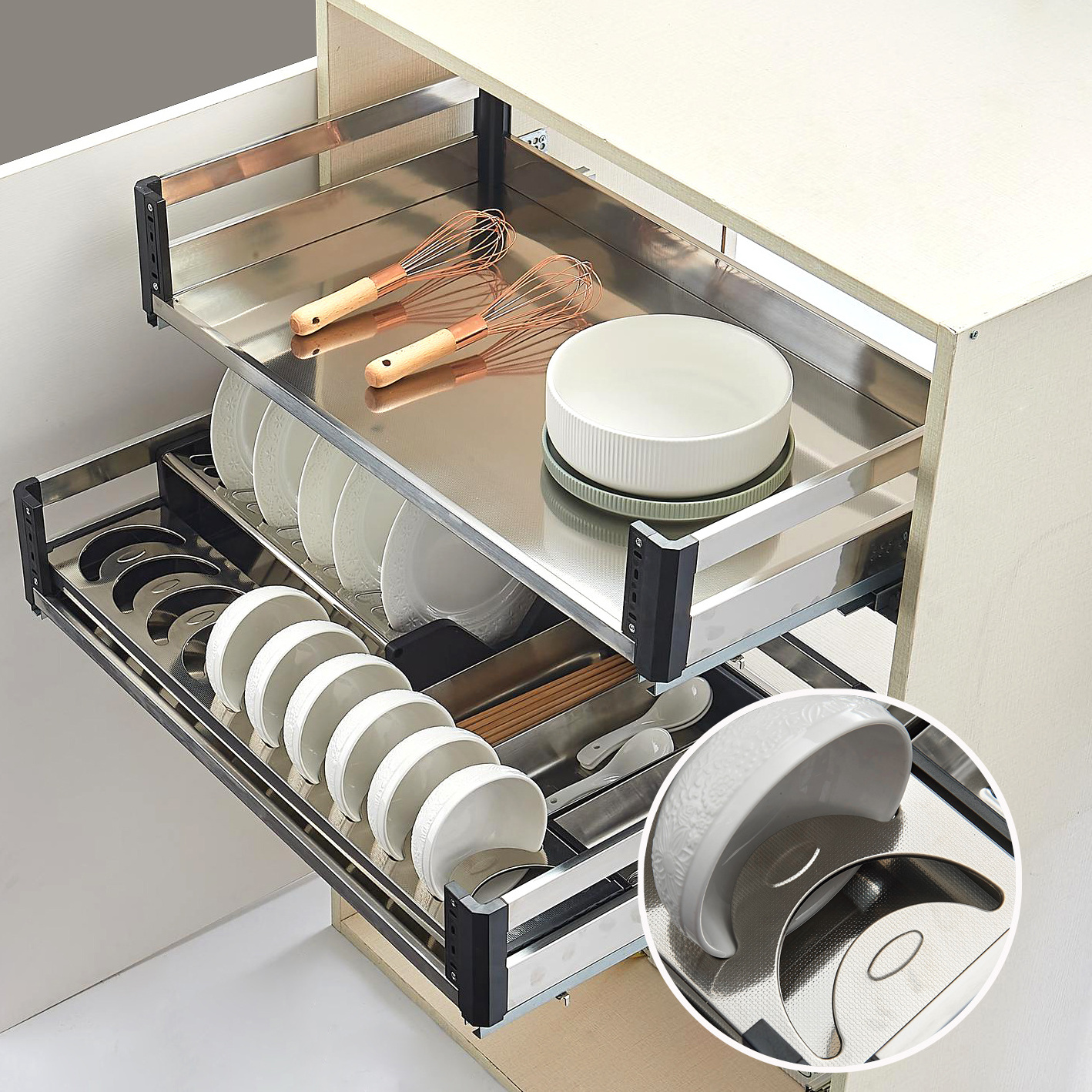 Kitchen Cabinet Furniture Accessories Stainless Steel Put-Out Basket Free Sample Kitchen Organizer Slide Drawer Basket Cabinet