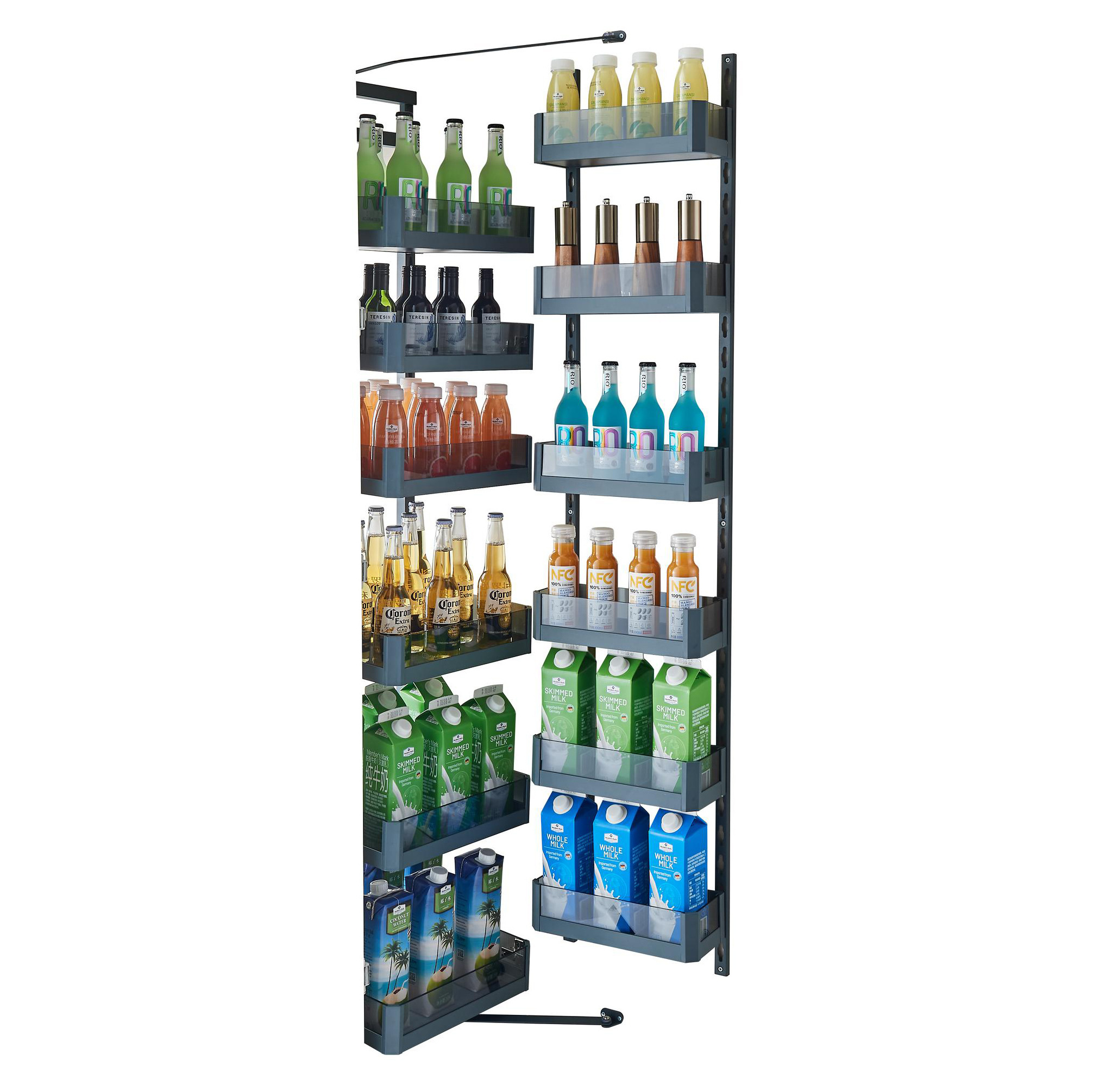 High Quality Low MOQ Glass Tall Unit Cabinet Pantry Slide Multi Layer Basket Functional Kitchen Pantry Organizer