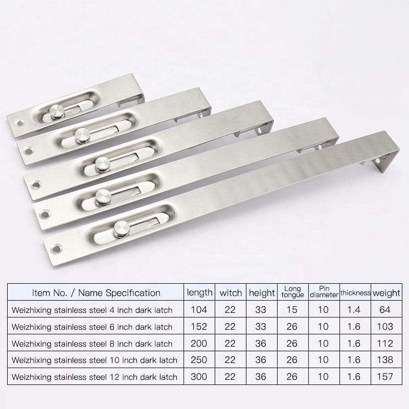 Weizhixing Factory Wholesale High Quality Standard Low Price Door Lock Flush Bolt Security Concealed Hidden Door Bolt Latch