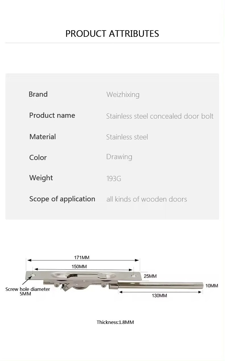 WEIZHIXING Wholesale Stainless Steel Flush Bolt Latch Concealed Security Slide Lock Lever 4