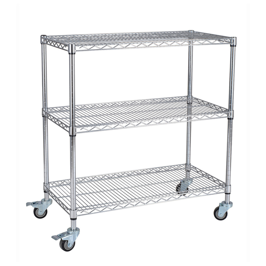 Factory Wholesale Adjustable Furniture Kitchen Rack Trolley Industry Metal Storage Shelf Chrome Plated Wire Shelves With Wheels